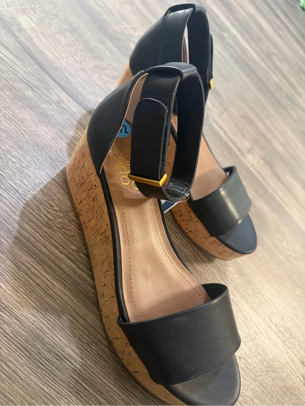Franco Sarto Black And Cork Wedges